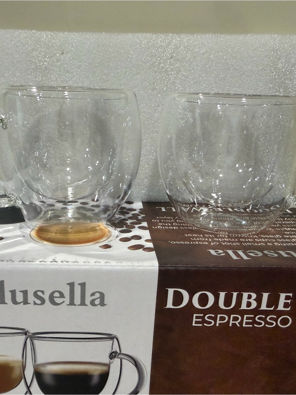 New in Box STYLUS Double Wall Espresso Cups Set - Clear Glass Set of 4 Glasses - Picture 3 of 6